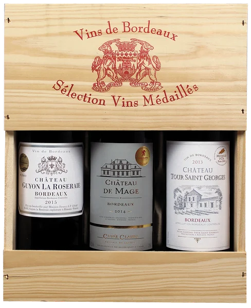 Vins de Bordeaux Sélection Vins Médaillés. 3 flessen in een kist - Vins de Bordeaux