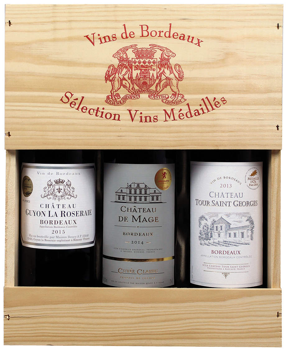 Vins de Bordeaux Sélection Vins Médaillés. 3 flessen in een kist - Vins de Bordeaux