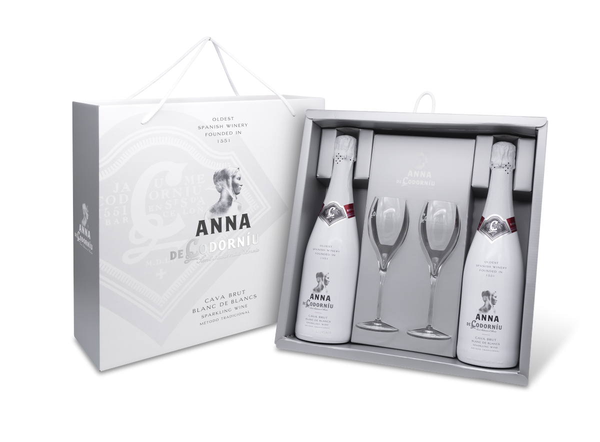 Anna de Codorníu Cava Blanc de Blancs brut in geschenkverpakking met 2 glazen - Anna de Codorníu